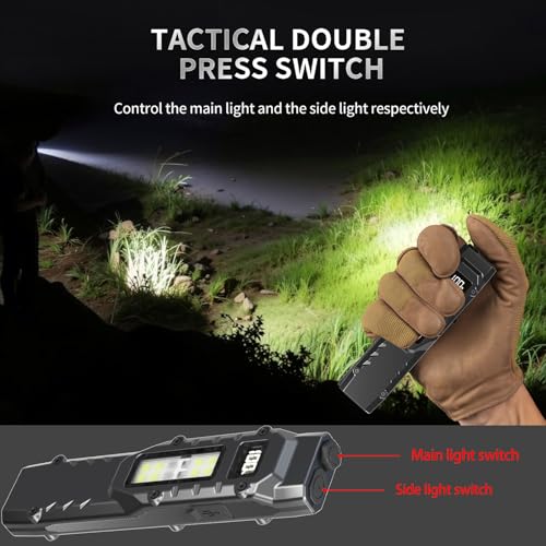 Ciwuzxs EDC Tactical Flashlight DT007, Compact 7 Mode Pocket LED Flashlight - 1500LM, USB-C Rechargeable Digital Display, ...