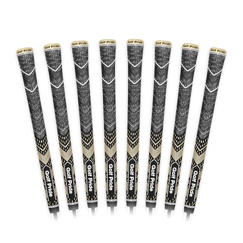 Golf Pride MCC Plus4 Golf Club Grip - All-Weather Hybrid Grip with Larger Lower Hand - Brushed Cotton Cord & Pebbled Texture - Black/Gold