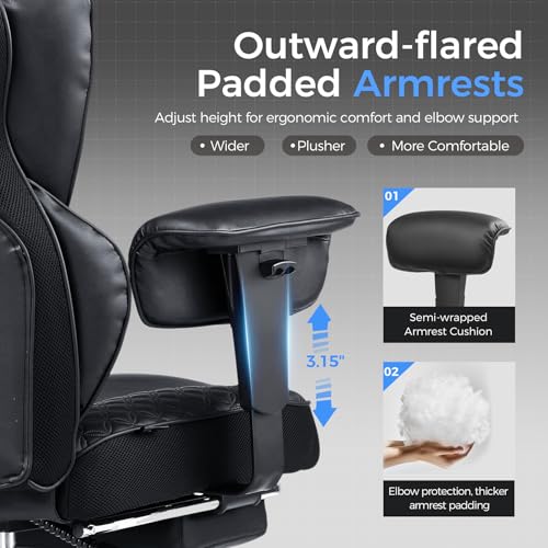 GTRACING Big and Tall Gaming Chair 400lbs Heavy Duty Office Chair with Foot Rest & Ergonomic Pocket Spring Lumbar Support,...