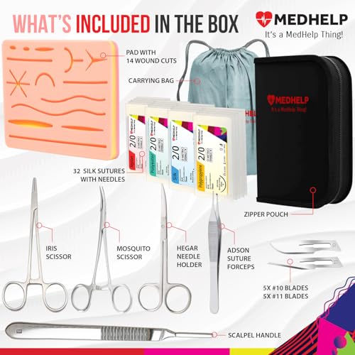 MedHelp 50 PCS Practice Suture Kit for Medical Students - Complete Suture Practice Kit for Surgical Training: Large Silico...