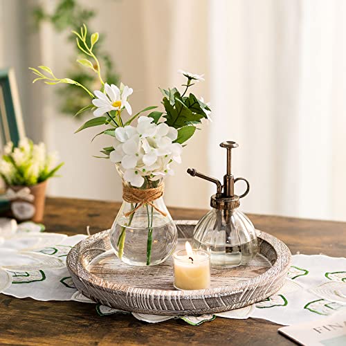 Wooden Decorative Tray Candle Holder: Romadedi Round Wood Tray Home Decor, Whitewash Rustic Trays for Farmhouse Dinning Ta...