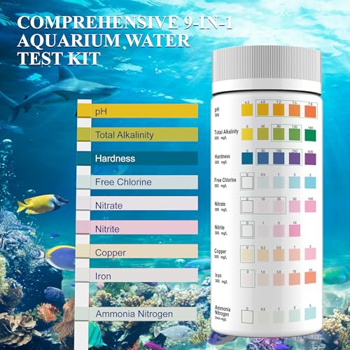 Aquarium Water Test Kit 9-in-1, Aquarium Ammonia Test Strips for Fish Tanks and Ponds, 150 Strips Testing pH Total Alkalin...