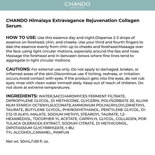 CHANDO Himalaya Extravagance Rejuvenation Collagen Serum (50ml/1.69oz) - Anti Aging Face Moisturizing Essence, Boosts Skin Elasticity and Reduces Fine Wrinkles