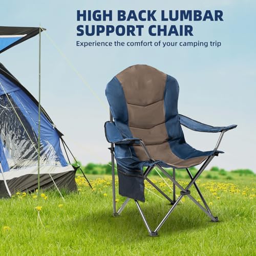 Foristrail 2 Pack Folding Camping Chairs for Adults - High Back Padded Outdoor Lawn Chairs with Lumbar Support & Cup Holde...