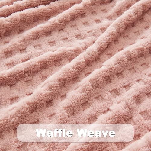 NEWCOSPLAY Super Soft Throw Blanket Pink Premium Silky Flannel Fleece 3D Waffle Checkered Lightweight Bed Blanket All Seas...