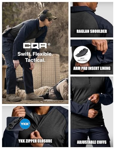 CQR Men's Combat Shirt Tactical 1/4 Zip Long Sleeve Military BDU Shirts Camo EDC Top with Pockets