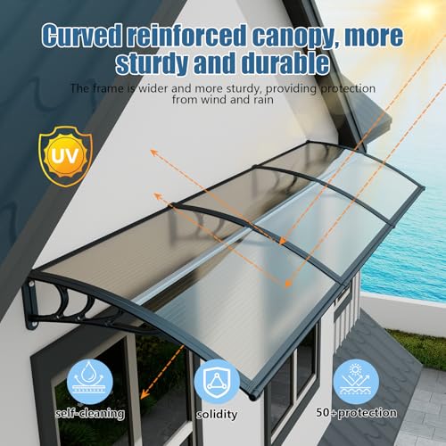 GUANSU-CN 35 * 38''Window and Door Awning Exterior, UV/Rain/Snow/Sunlight Protection Sheet,UPF 50+ Polycarbonate Overhang Canopy,House Overdoor Awnings for Door Entrance Outside/Patio/Porch/Deck