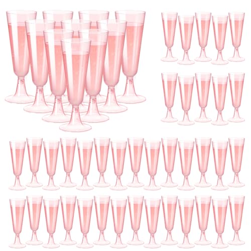 SUREHOME Pink Champagne Flutes Plastic Champagne Glasses Disposable Mimosa Glasses 40 Pack 5 Oz Acrylic Stemware Cocktail ...