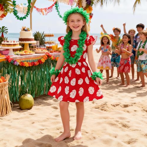 Gigoitly Little Girls Hawaiian Costume Dress Kids Red Outfit for Toddler, Hawaii Luau Party Cosplay Aloha Festival