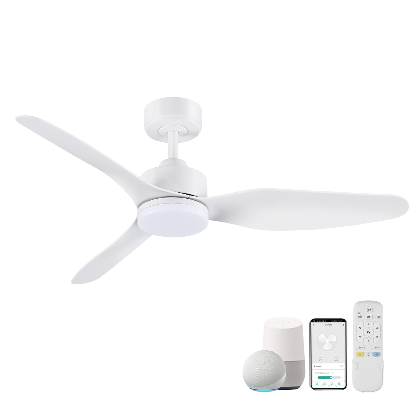 Hoenofly 48 Inch Smart Ceiling Fans With Lights Remote Control,Dimmable Led Light,Outdoor Indoor Modern Ceiling Fan,Quiet Dc Mot