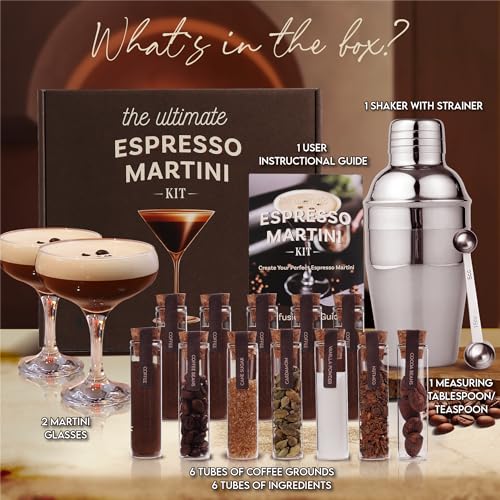 Espresso Martini Gifts– Premium Cocktail Kit - Espresso Martini Kit Maker Set with Glasses, Party-Ready Accessories, and E...