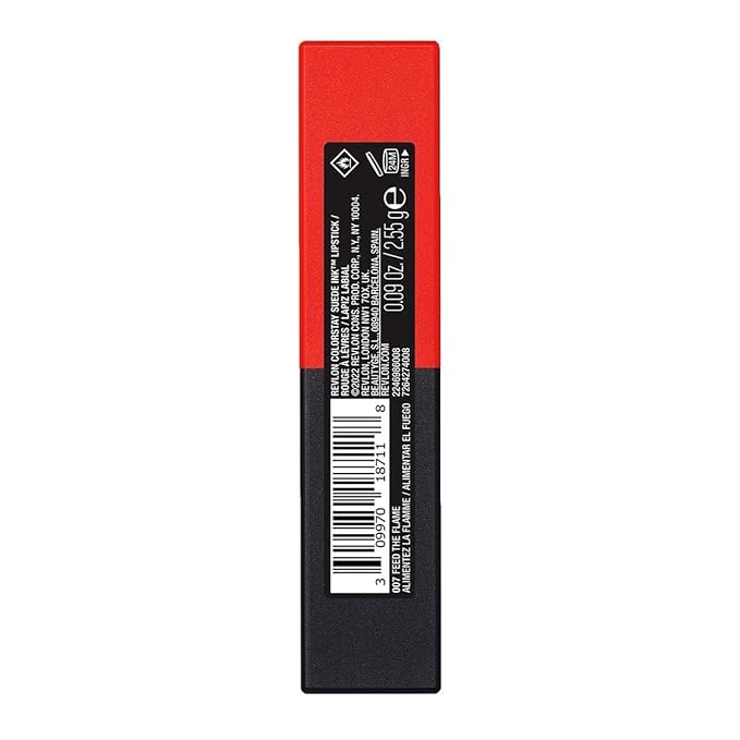 Revlon Lipstick, ColorStay Suede Ink, Built-in Primer, Stocking Stuffer for Women, Waterproof, Smudge-proof, Matte Color, 007 Feed the Flame, 0.09 oz