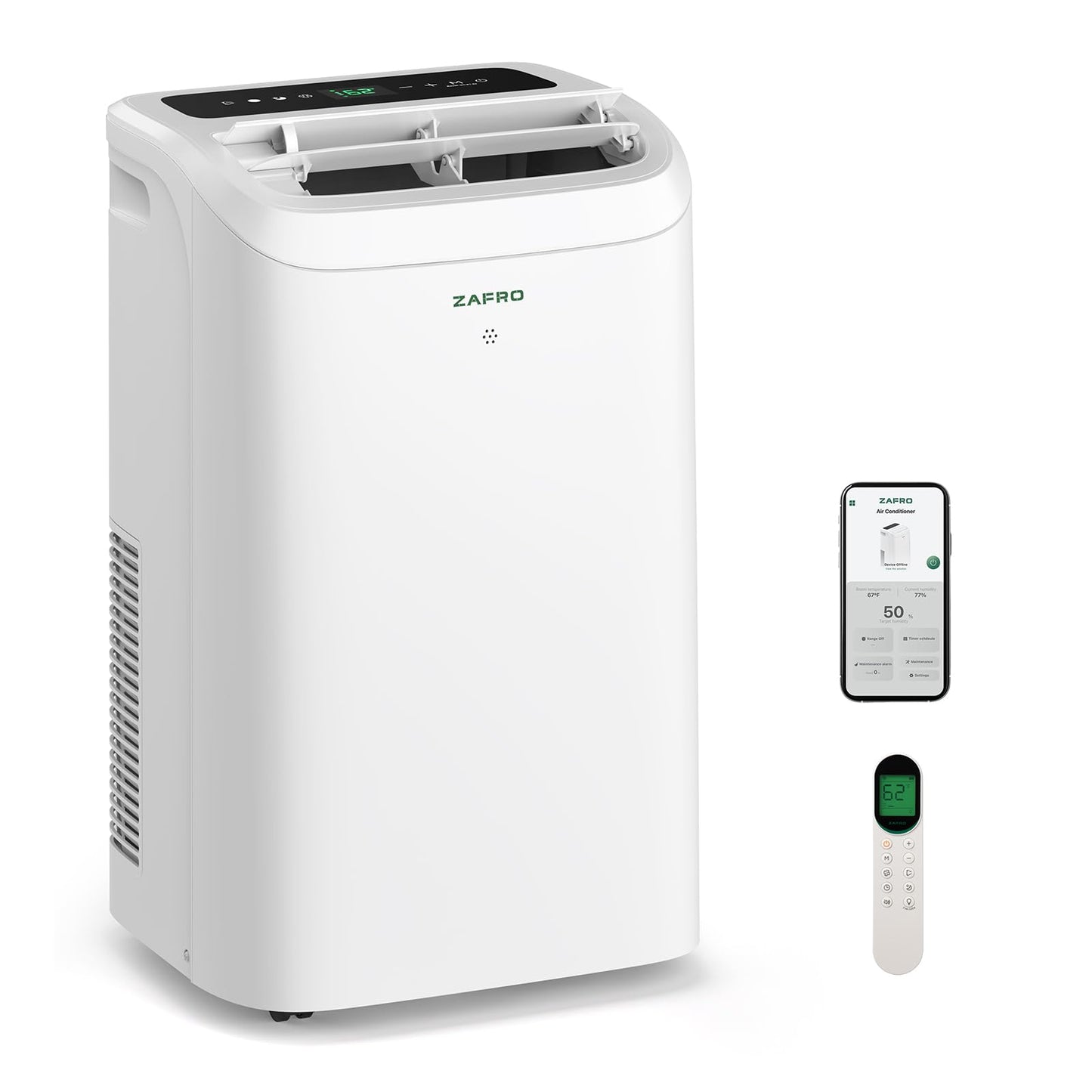 ZAFRO Portable Air Conditioners,12050 BTU (8050 BTU SACC) Smart Portable AC with Ultra-Quiet(44dB)/Drainage-free Cooling, Voice/APP/Remote, Easy Installation for Room Indoors