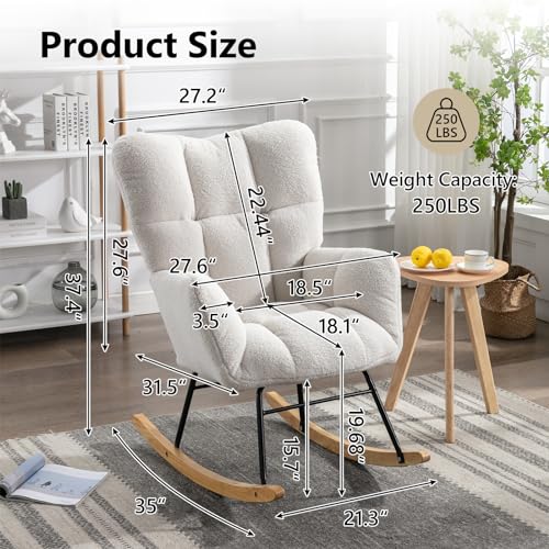 NIOIIKIT Nursery Rocking Chair Teddy Upholstered Glider Rocker Rocking Accent Chair Padded Seat with High Backrest Armchai...