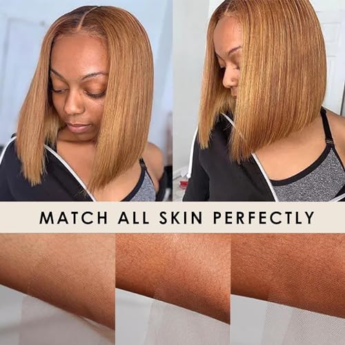 MUPRETTY 18A Raw Brown Bob Wigs Human Hair 4x4 Lace Closure Wig Brown Wig Human Hair Keep Silky And Smooth After Multiple Washes(14Inch)