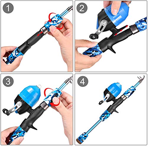 ODDSPRO Kids Fishing Pole Pink, Portable Telescopic Fishing Rod and Reel Combo Kit - with Spincast Fishing Reel Tackle Box...