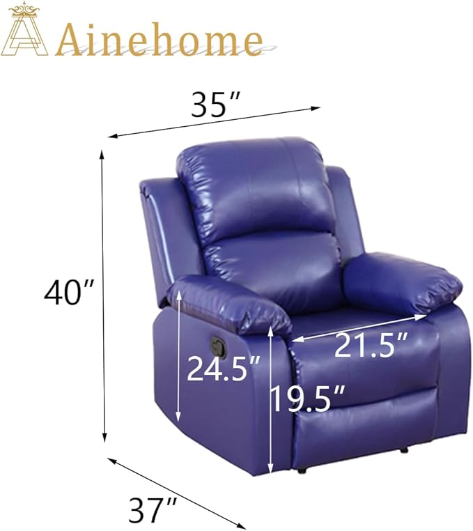 A Ainehome Living Room Furniture Set Leather Recliner Sofa Set Loveseat Chair Furniture Sofa Set for Living Room/Small Space/Rv/House/Office/Theater Seating (A-Blue Leather, Chair)