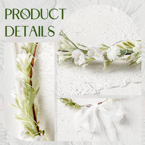 KorViSHOW White Flower Crown Headband, Artificial Renaissance Floral Headpiece, Fairy Boho Flower Headband for Women Girls...