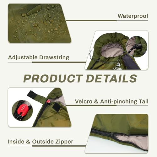 Elevon Sleeping Bag for Adults Teens Kids Cold Warm Weather, Portable Waterproof & Lightweight, Compact with Compression S...
