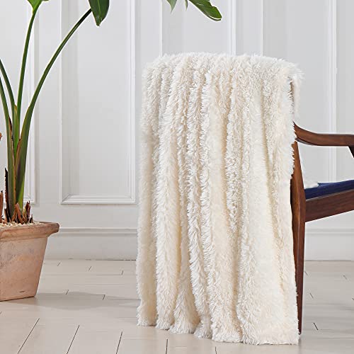 Tuddrom Decorative Extra Soft Fuzzy Faux Fur Throw Blanket 50" x 60",Solid Reversible Long Hair Shaggy Blanket,Fluffy Cozy...
