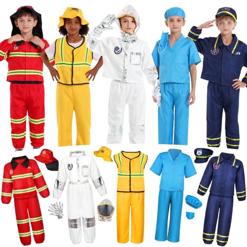 Toddler Dress Up Clothes Kids Boys Costumes for Play 5 Sets Includes Astronaut Doctor Firefighter Construction Police Kids...