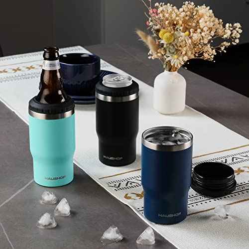 HAUSHOF 4 in 1 Insulated Stainless Steel Can Insulator, Fits Standard & Slim 12 oz Cans|Beer Bottles, Perfect for Outdoors