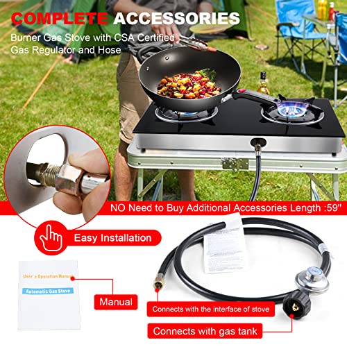 forimo Propane Gas Cooktop 2 Burners Gas Stove portable Tempered Glass Double Burners Stove Auto Ignition Camping Double B...