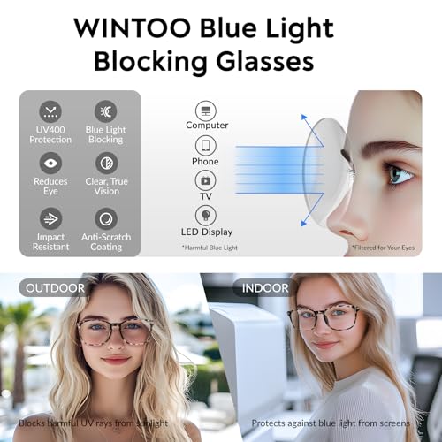 WINTOO Blue Light Glasses for Woman Men | 99% Blue Light Blocking Glasses for Computer Gaming TV Phone Screen Square Frame...