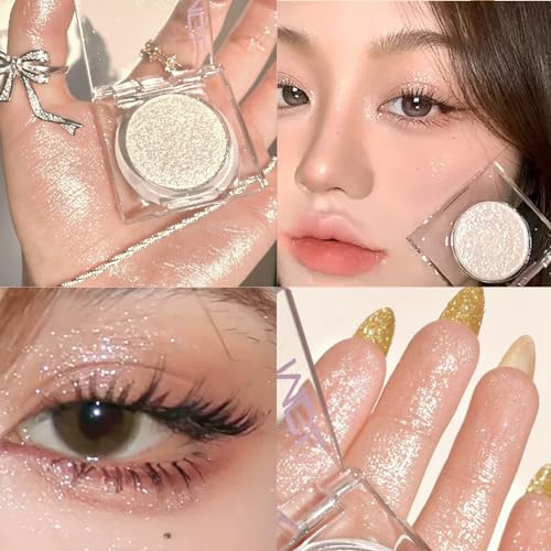 Shimmer Glitter Eyeshadow Palette, Korean Eye Glitter Makeup, Ultra-Blendable, Sparkle Silver Champagne Gold Eye Shadow, S...