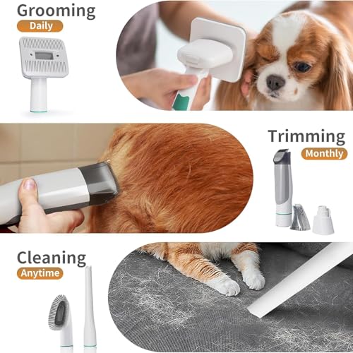 8VR Dog Grooming Kit, Pet Grooming Vacuum with Pet Clipper Nail Grinder, Dog Hair Vacuum with 6 Pet Grooming Tools for Dog...