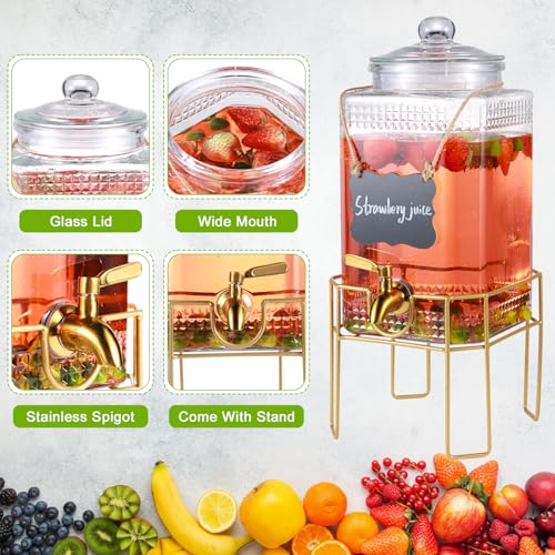 Drink Dispensers for Parties,1.5 Gallon Drink Dispenser,Beverage Dispenser with Stand,Glass Lid and Stainless Steel Spigot...