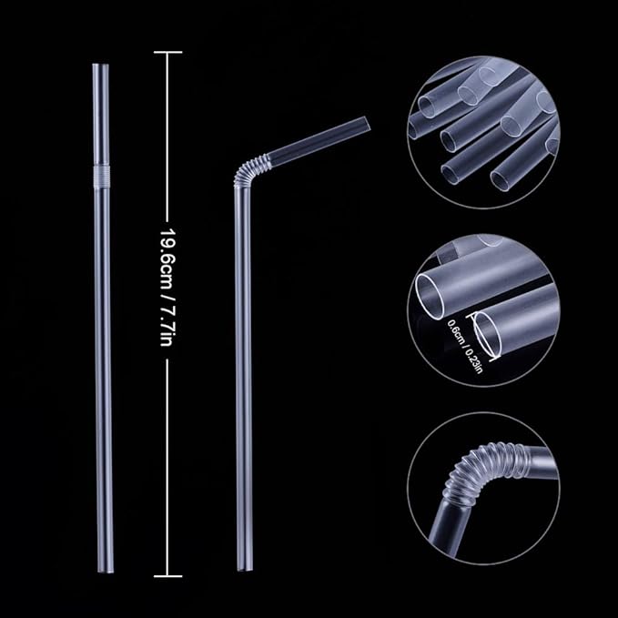 500 Pcs Clear Disposable Plastic Flexible Straws.(0.23'' diameter and 7.7" long)
