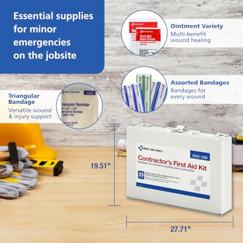First Aid Only 9302-25M 25-Person Contractor's First Aid Kit for Home Renovation, Job Sites, and Construction Vehicles, 17...