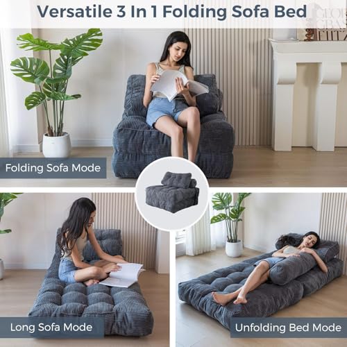 MAXYOYO Folding Sofa Bed, Convertible Sleeper Chair with Pillow Foldable Mattress with Back Support, Portable Fold Out Cha...