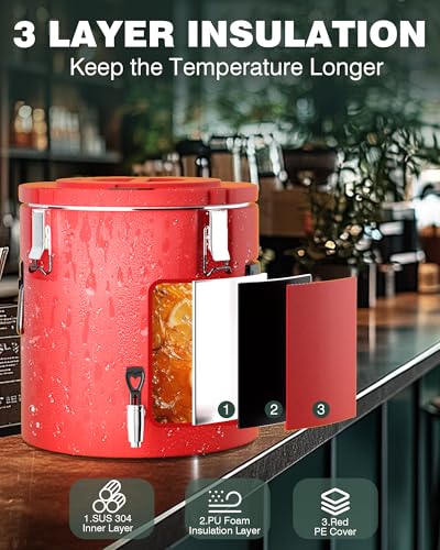 PYY Insulated Beverage Dispenser - 4 Gallon Stainless Steel Coffee Carrier with Spigot Handle, Commercial Thermal Containe...