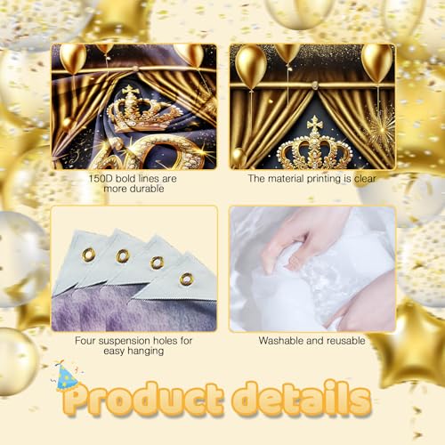 HOMETITUTE 60th Birthday Door Cover 71x35 Inch Royal Gold Birthday Banner for Party Decorations Crown Balloon Cake Backdro...