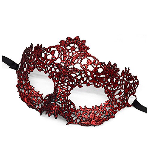 partyfareast Sexy Lace Hollow Masquerade Mask for Women Girls (Flower) Red
