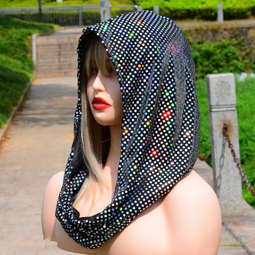 Bazeen sequin unisex rave hood/festival outfit/hood, sparkly bandana Rave Accessories, Rave Gear