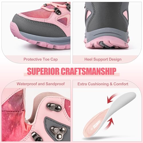R CORD Kids Hiking Boots Waterproof Durable TPR Traction Outsole Anti-Skid Athletic Lace Up Hiking Shoes for Outdoor Adven...