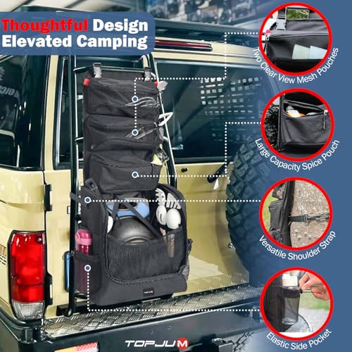 TOPJUM Camp Kitchen Organizer, Cooking Tools Storage Caddy Bag, Multi-Pockets, Paper Towel Holder, Portable Hanging Kitche...