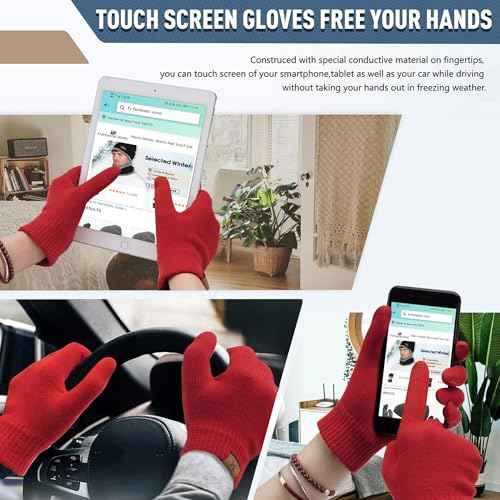 Winter Beanie Hat Scarf Touchscreen Gloves Set for Men and Women, Beanie Gloves Neck Warmer Set with Warm Knit Fleece Lined