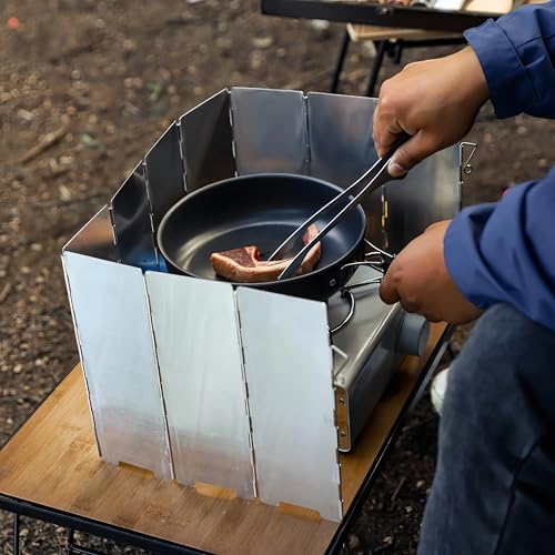 Camp Stove Windscreen with Bag, 10 Plates Ultralight Foldable Alcohol/Tent Stove Aluminum Alloy Wind Screen for Camping