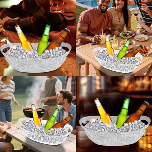 2-Pack Ice Buckets for Parties, Acrylic Ice Buckets Bowls 5.5L Large Champagne Wine Beer Cooler Chiller Bin with Scoops, B...
