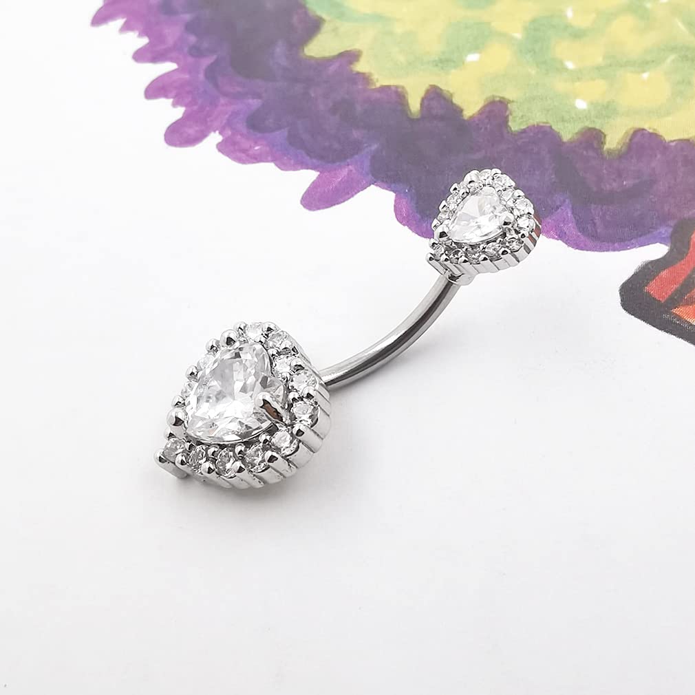 Excepro Belly Rings 316L Surgical SS PVD Plated Multicolor Heart CZ Navel Piercing Shiny Belly Button Rings (white)