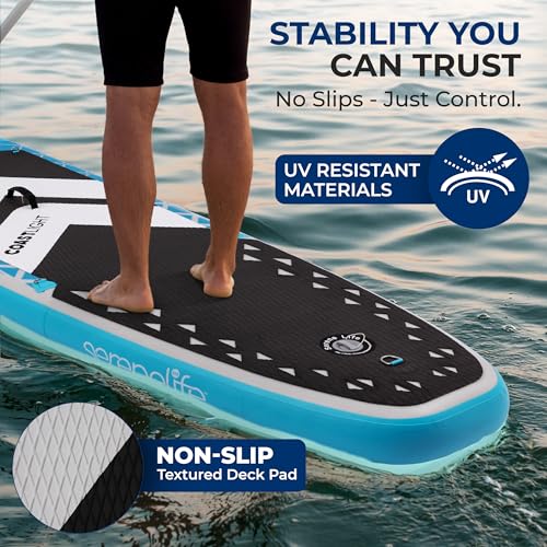 SereneLife Inflatable Stand Up Paddle Board, Wide Stable Design with Non-Slip EVA Deck Pad, Includes Premium SUP Accessori...