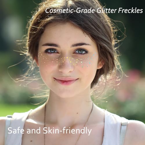 6 Pcs Holographic Glitter Freckles Face Tattoo with 6 PCS Facial Wipes - Waterproof Sparkle Fake Freckles Temporary Tattoo...