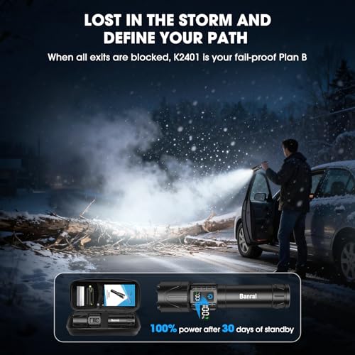 Banral Rechargeable Tactical Flashlights 2000 High Lumens - 5000mAh Super Bright LED Powerful Flash Light, Waterproof Hand...