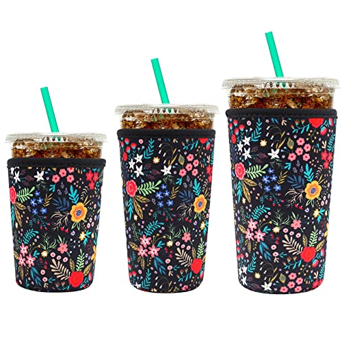 YR Reusable Neoprene Insulator Sleeve for Iced Coffee Cups, 3 Pack Coffee Coolies sleeves for Iced & Hot Drinks, Cold Beve...
