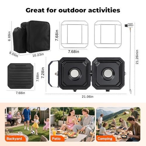 Dollate 2-Burner Propane Stove with Griddle and Carrying Bag, Portable Foldable Camping Stove with 2 Adjustable Burners 16...
