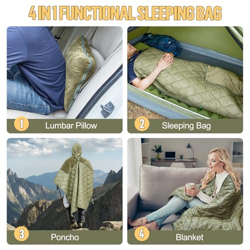 Night Cat Sleeping Bag for Camping - 4 in 1 Poncho for Adults Ultralight Wearable Quilt 3 Seasons Suitable for 1 Person